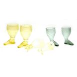 A near pair of straw opalescent glass boot form stirrup cups,