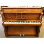 An Art Deco walnut and calamander upright piano,