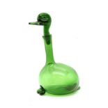 A hand blown Empoli Verde decanter, in the shape of a duck thought to be designed by Gio Ponti for