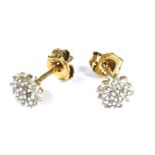 A pair of gold diamond cluster stud earrings, 0.98g