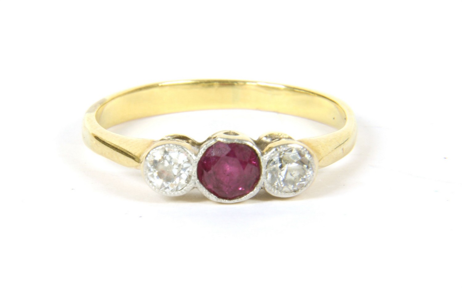 Ruby and diamond 3 stone ring