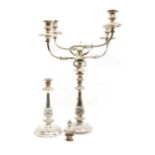 A silver plated five branch candelabra