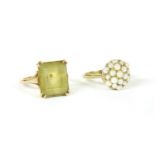 Citrine ring and cultured pearl ring