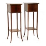 A pair of mahogany Edwardian and boxwood inlaid stands,