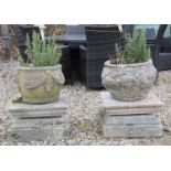 Reconstituted stone items: two square column bases and tops