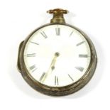 A silver pair case fusee pocket watch