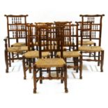 A harlequin set of ten Lancashire ladder back chairs