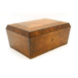 A Georgian burr wood sarcophagus shaped work box