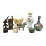 A collection of Oriental items, to incldue various soapstone carvings, cloisonne wares and metal