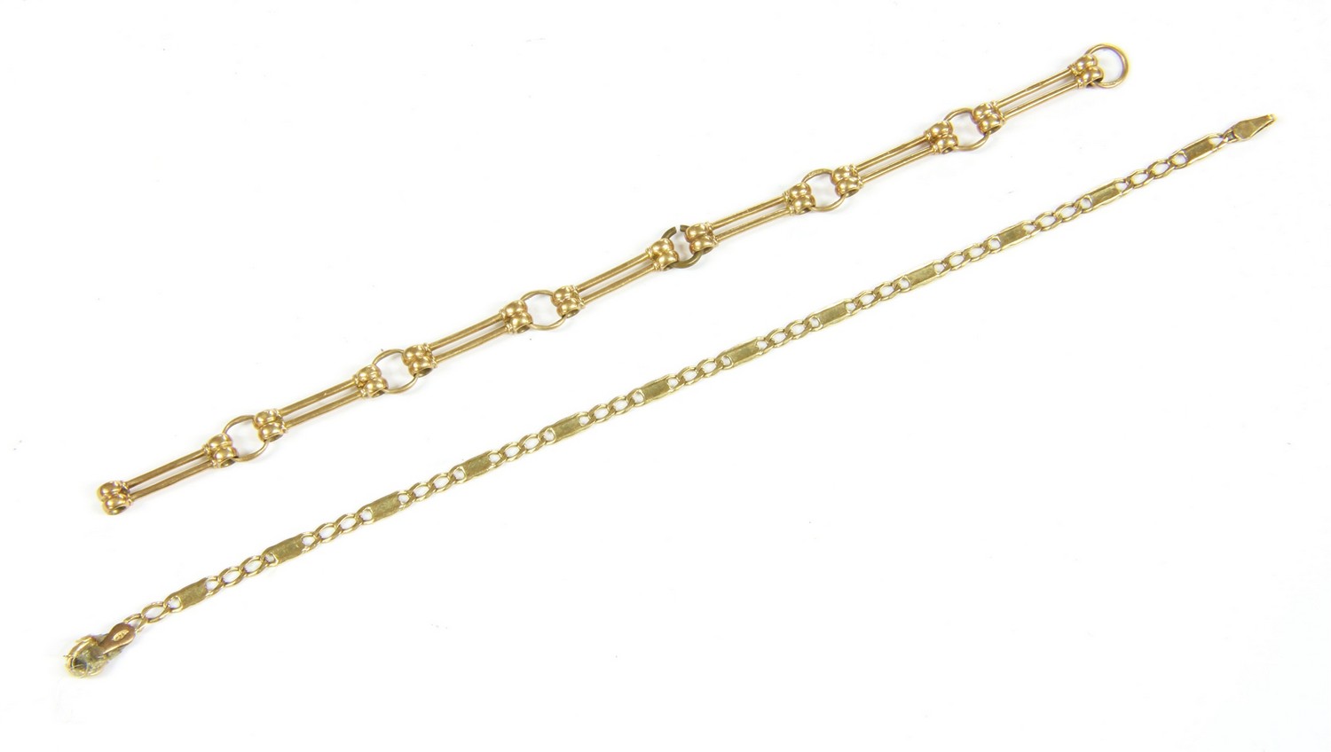 A 9ct gold two row bar and hoop link bracelet