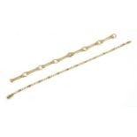 A 9ct gold two row bar and hoop link bracelet