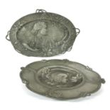 An Art Nouveau pewter plate, stamped 231 verso, a further Art Nouveau OVAL PLATE