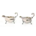 A pair of silver sauce boats