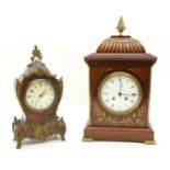 An Edwardian brass inlaid mahogany mantel clock