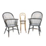 A pair of elm and ash Windsor chairs