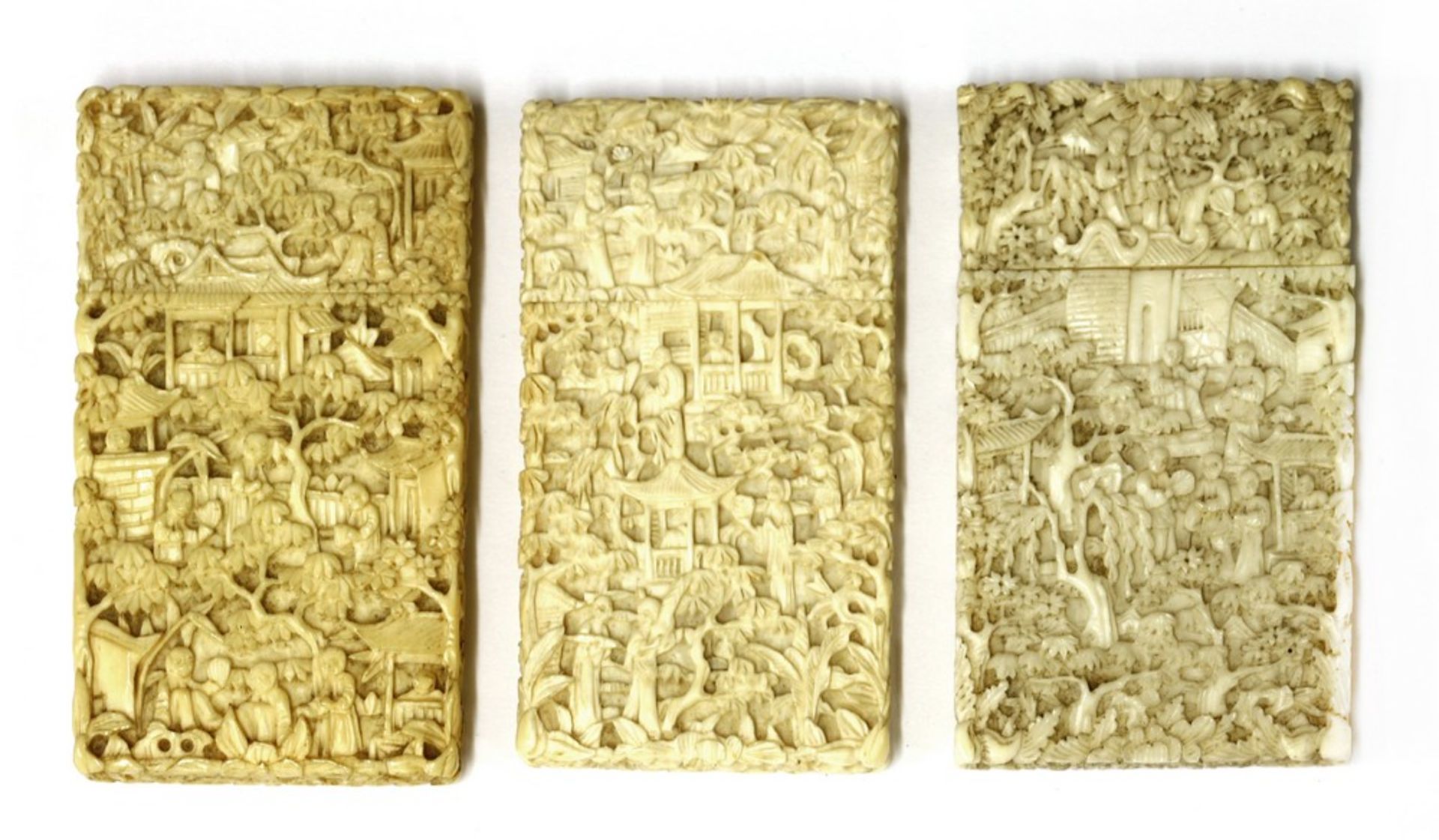 Three Chinese Canton ivory card cases - Image 2 of 2