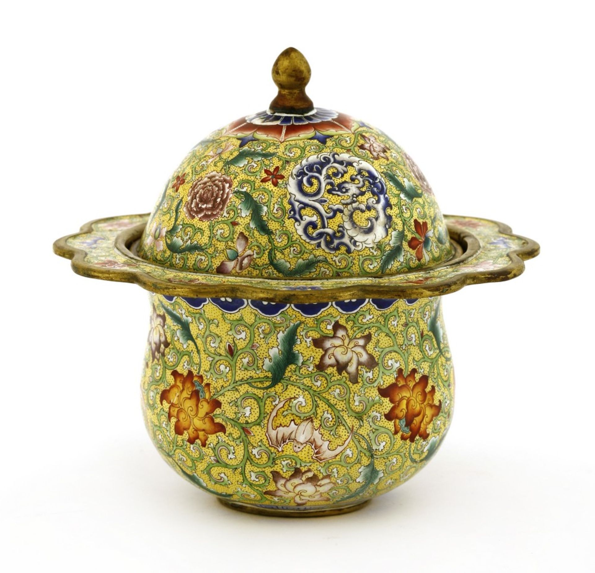 A Chinese enamelled bronze bowl and cover