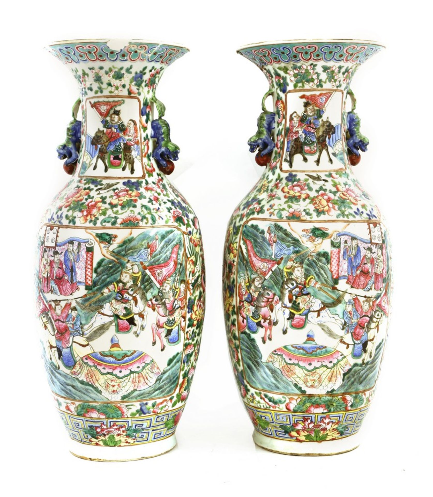 A pair of Chinese Canton famille rose vases, - Image 2 of 3