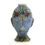 A Chinese blue and white twin fish vase