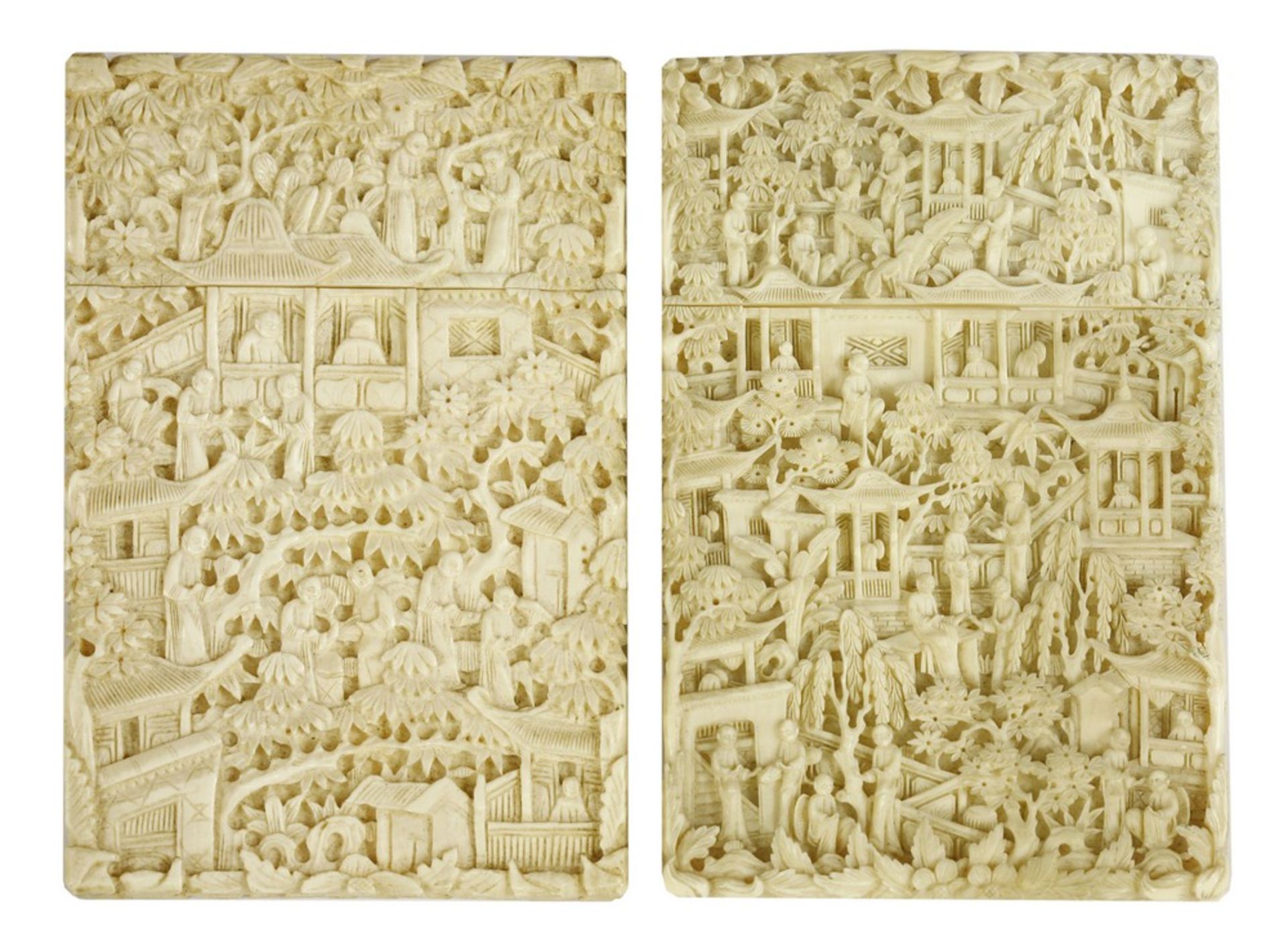 Two Chinese Canton ivory card cases - Image 2 of 2