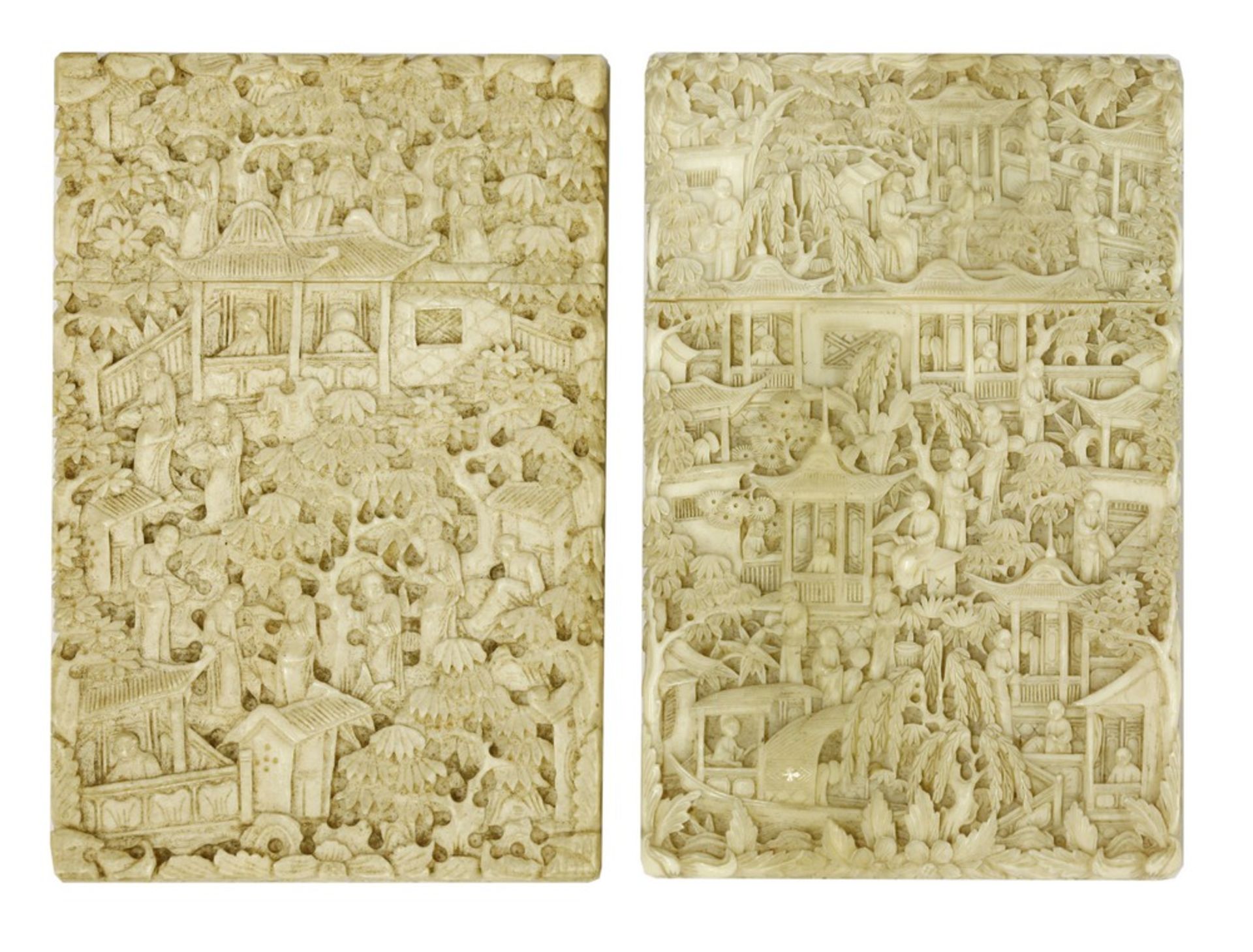 Two Chinese Canton ivory card cases