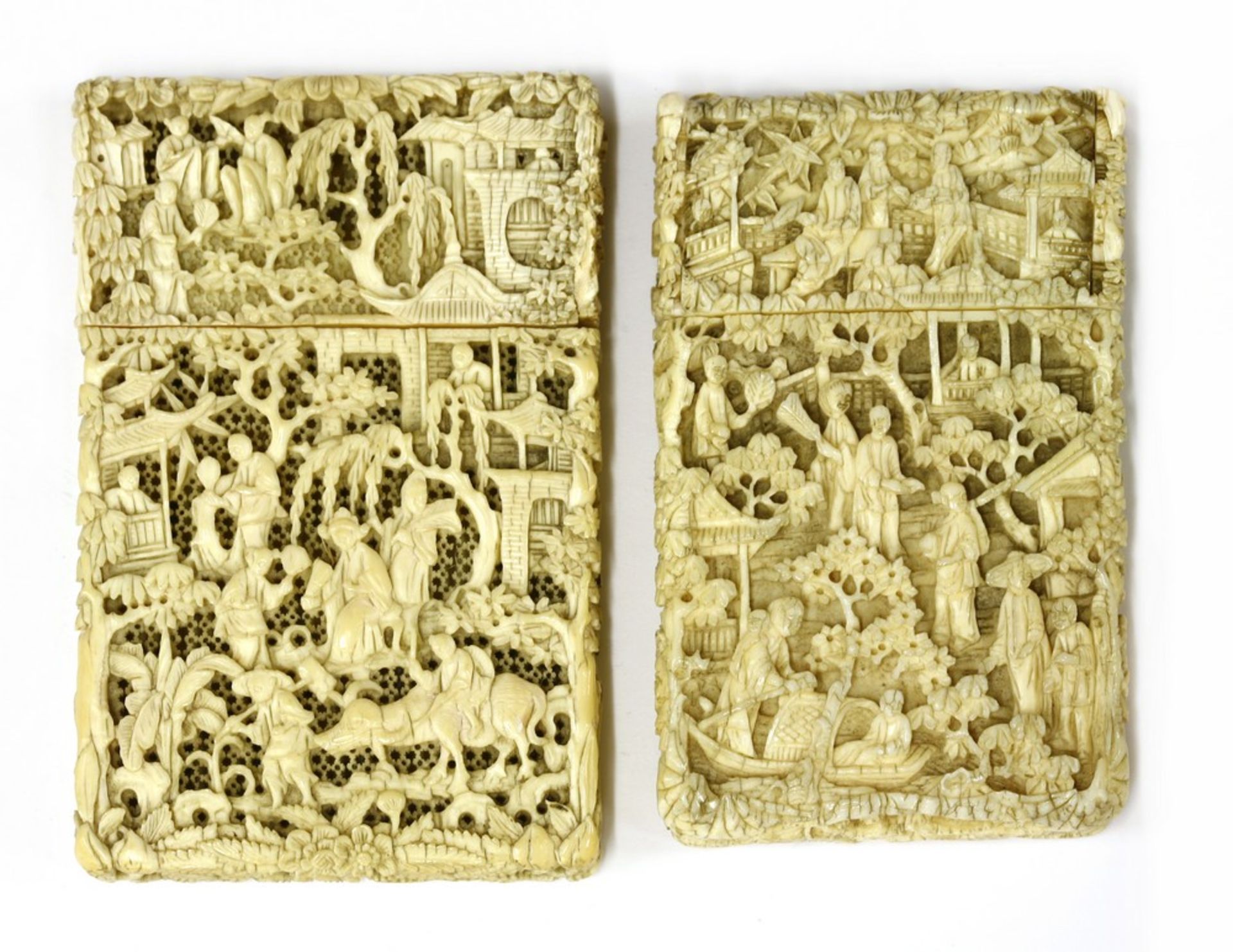 Two Chinese Canton ivory card cases - Image 2 of 2