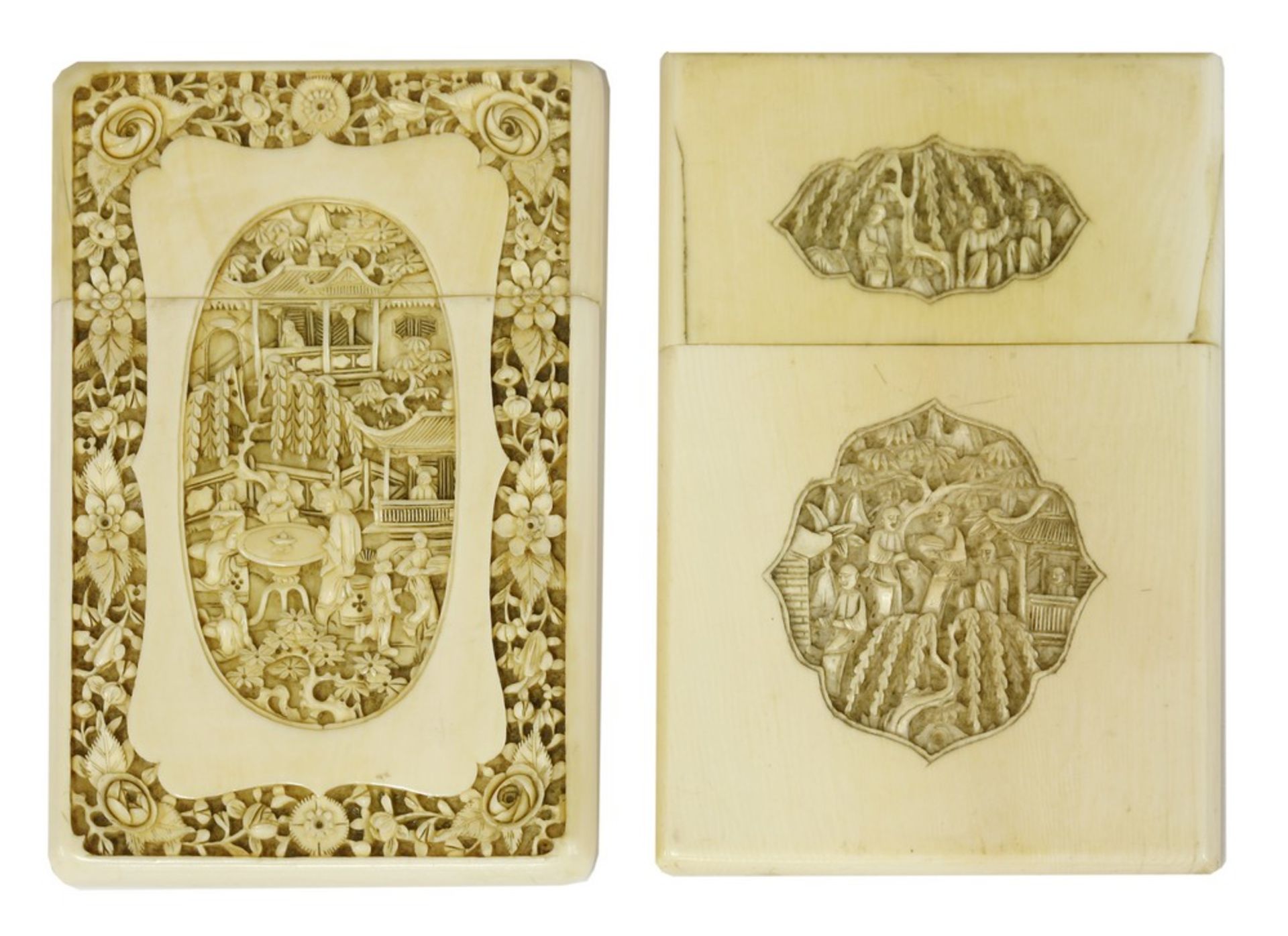 Two Chinese Canton ivory card cases - Image 2 of 2