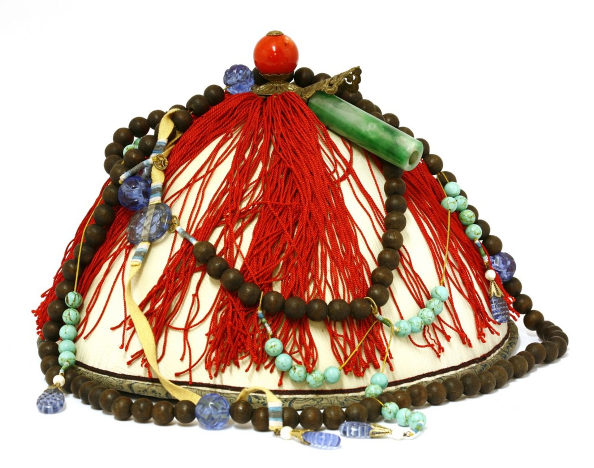 A Chinese official's hat and a wooden bead chaozhu