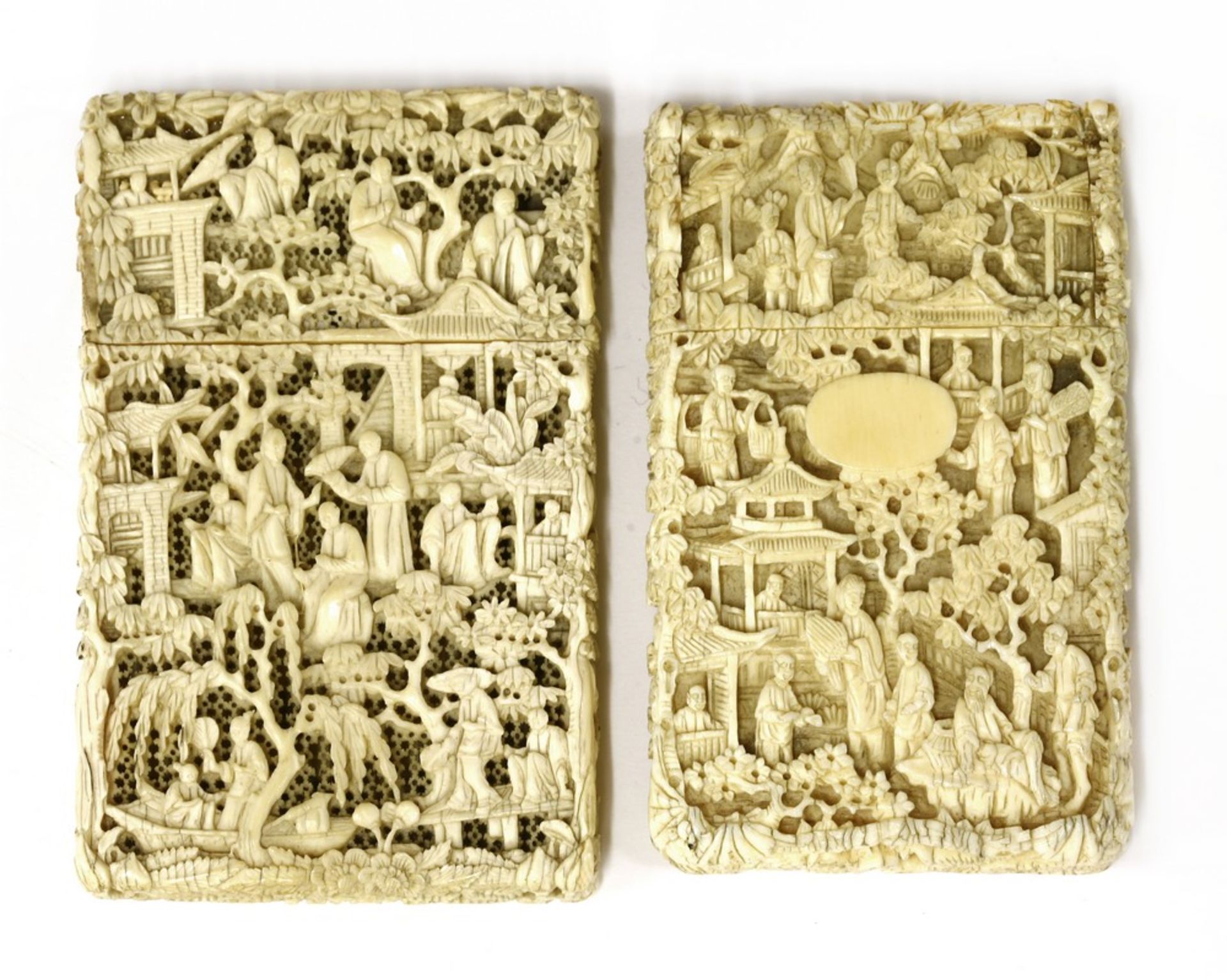 Two Chinese Canton ivory card cases