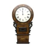 A Victorian walnut and inlaid drop dial wall clock