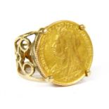 A half sovereign gold ring coin dated 1896,