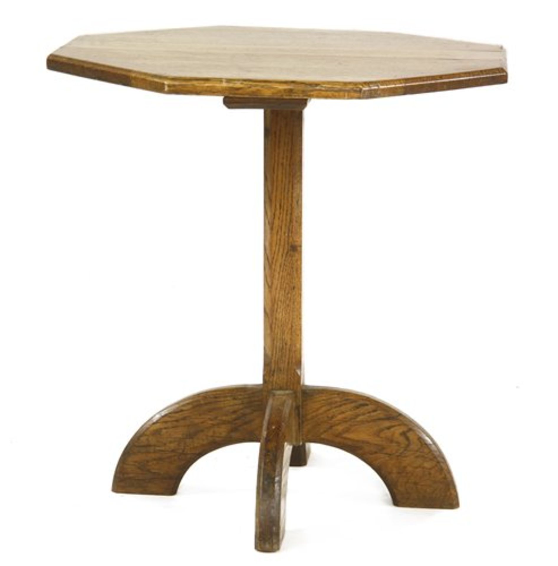 An octagonal oak lamp table,