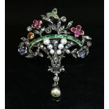 A gemstone, diamond and seed pearl giardinetti brooch,