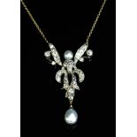 A late Victorian pearl and diamond necklace,