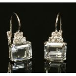 A pair of Continental white gold aquamarine and diamond drop earrings