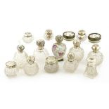 Eight assorted scent bottles and seven assorted dressing table boxes,