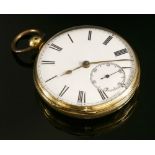 An 18ct gold key wound open faced pocket watch