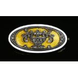 An Austrian gold, silver and enamel oval, giardinetti plaque brooch,