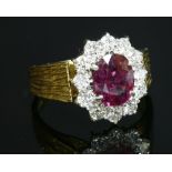 An 18ct gold, ruby and diamond cluster ring, c.1975,