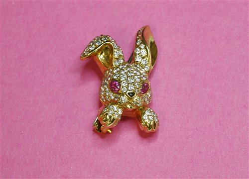 An 18ct gold ruby and diamond novelty rabbit brooch, by David Morris, - Image 2 of 2