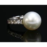 A white gold single stone South Sea cultured pearl ring,