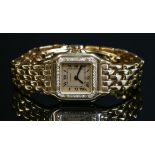 A ladies' 18ct rose gold diamond set Cartier Cle de Cartier Panther quartz bracelet watch,