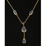 An Edwardian gold moonstone and sapphire 'Y' necklace