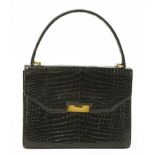 A Gucci vintage black crocodile handbag, c.1960,