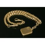 A 9ct gold late Victorian, curb and faceted belcher, double albert chain,
