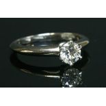 A platinum single stone diamond ring, by Tiffany