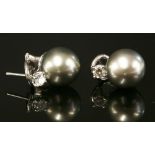 A pair of Italian white gold Tahitian, cultured pearl and diamond earrings