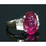 A platinum rubelite and diamond cocktail ring,