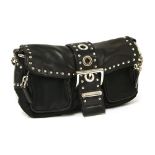 A Prada black canvas and leather 'biker' style handbag,