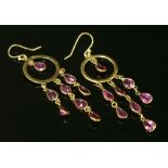 A pair of pear cut pink tourmaline earrings